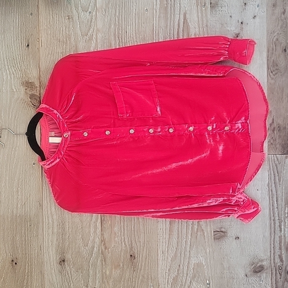 Anthropologie Tops - Pilcro Red Velvet Button Down Shirt Size XSmall Petite